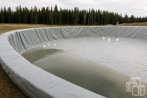 Close-up of geomembrane dam liner during installation