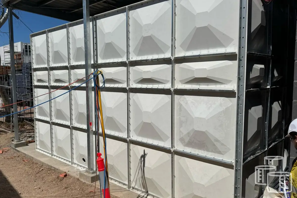 Sectional fibreglass panels during assembly