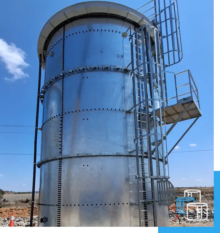 Large steel water storage tank